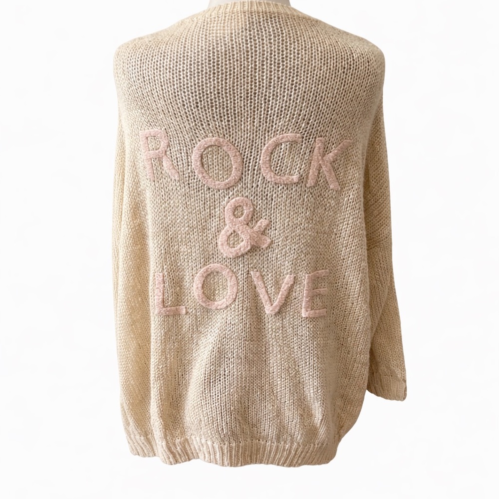Elan Rock & Love Beige Open Front Lightweight Cardigan O/S
